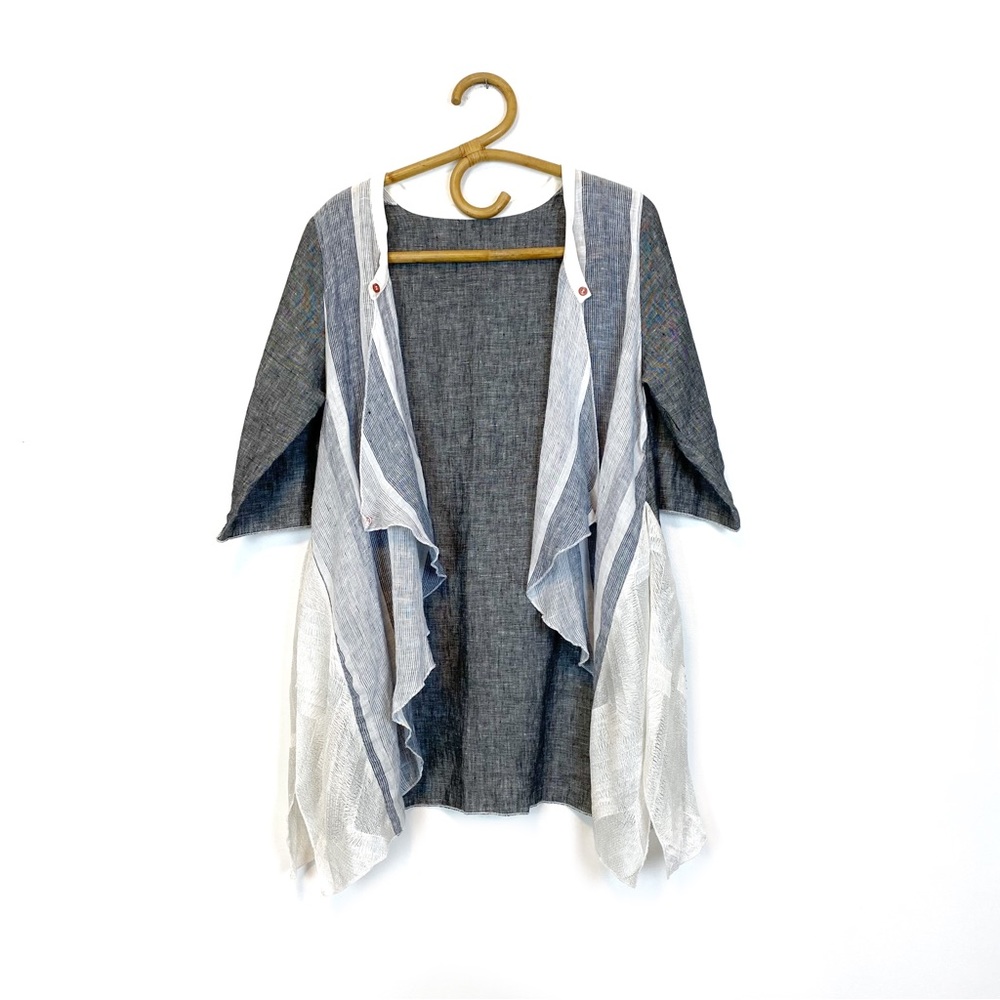 Le Blanc Mouton | Linen Blend Lagenlook Cardigan Top Size M